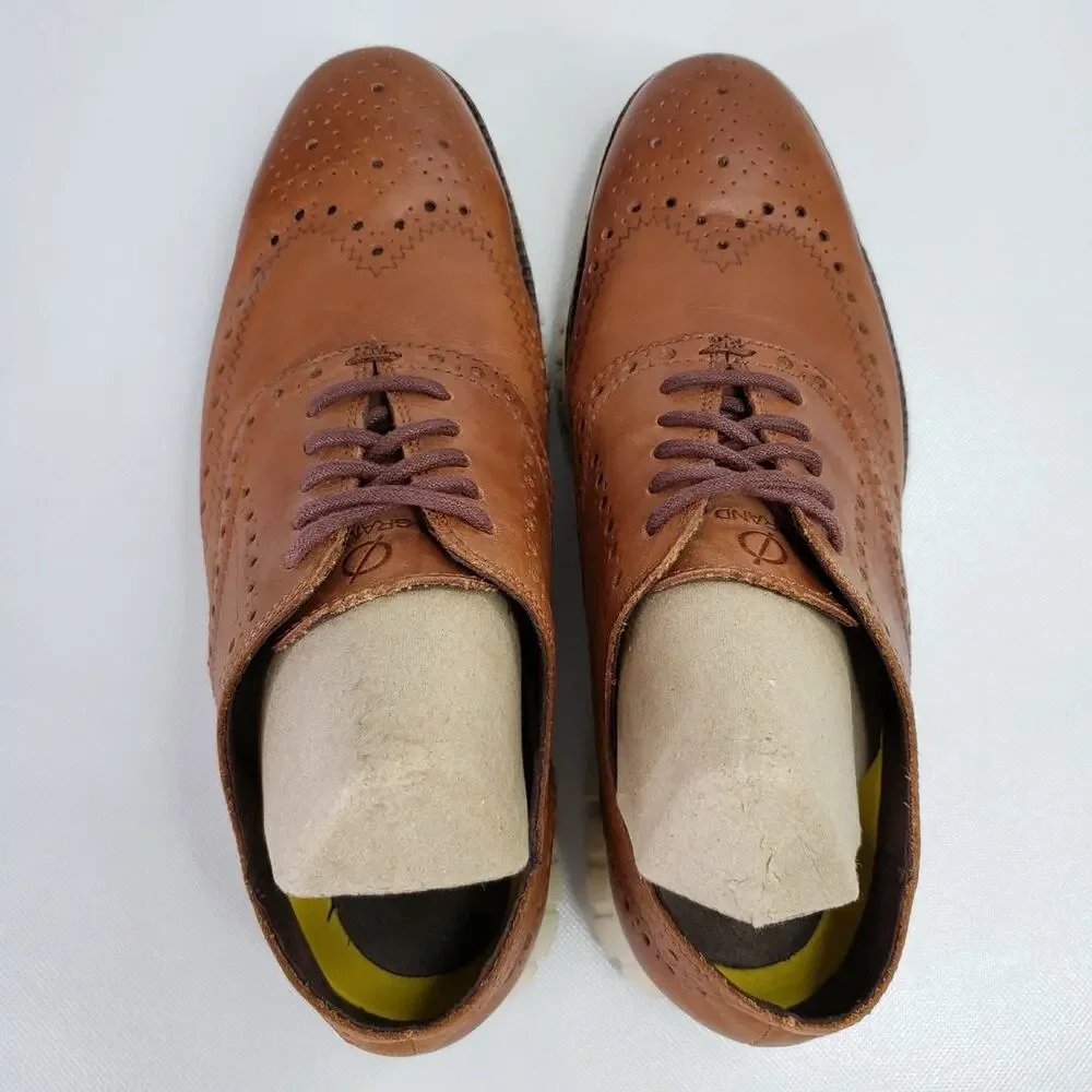 Cole Haan Mens Size 8 ZERØGRAND Brown Remastered Wingtip Oxford Shoes
